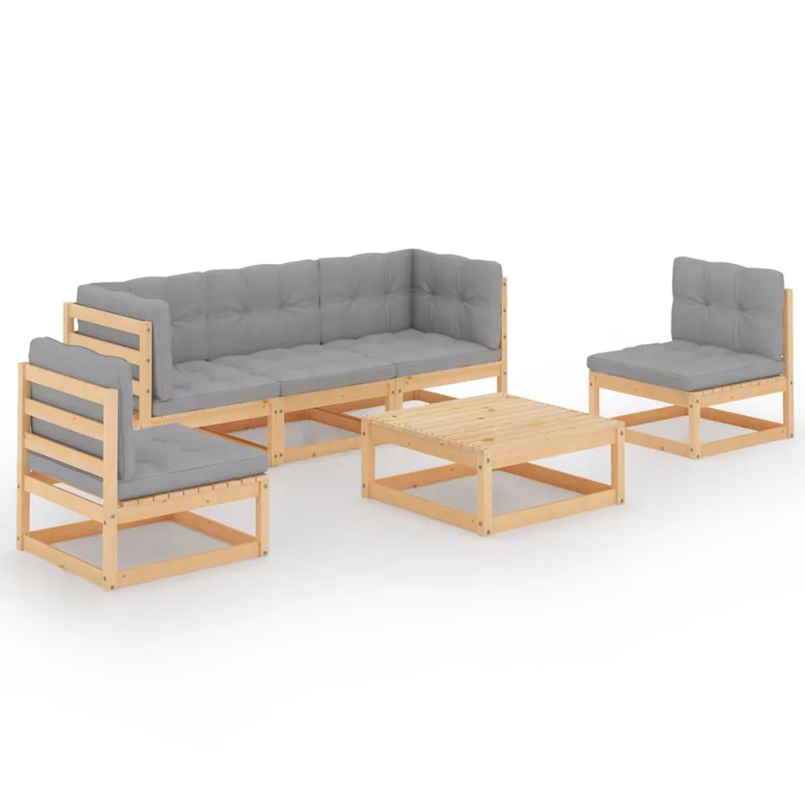 Salon de jardin 6 pcs avec coussins Bois de pin massif - 2