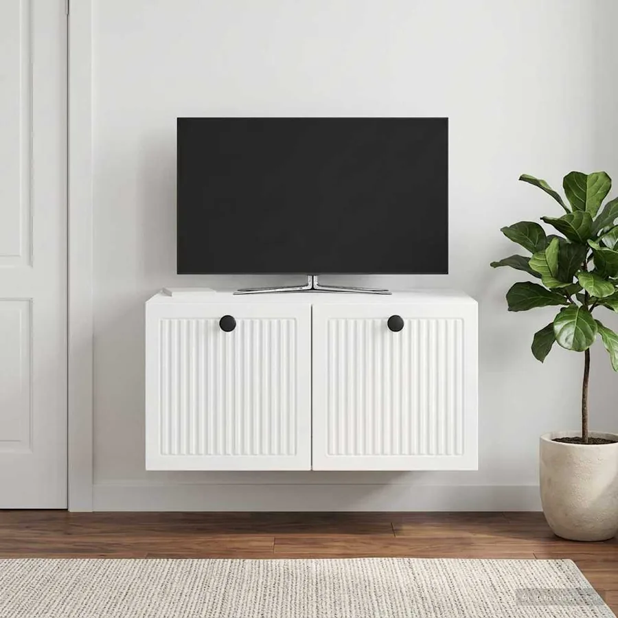 Meuble TV mural Montage mural Blanc brillant 59,5 x 41 x 30 cm