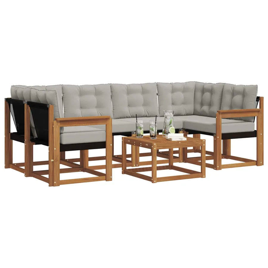 Ensemble de canapés d'extérieur 7 pcs Gris Naturel et Clair - 3