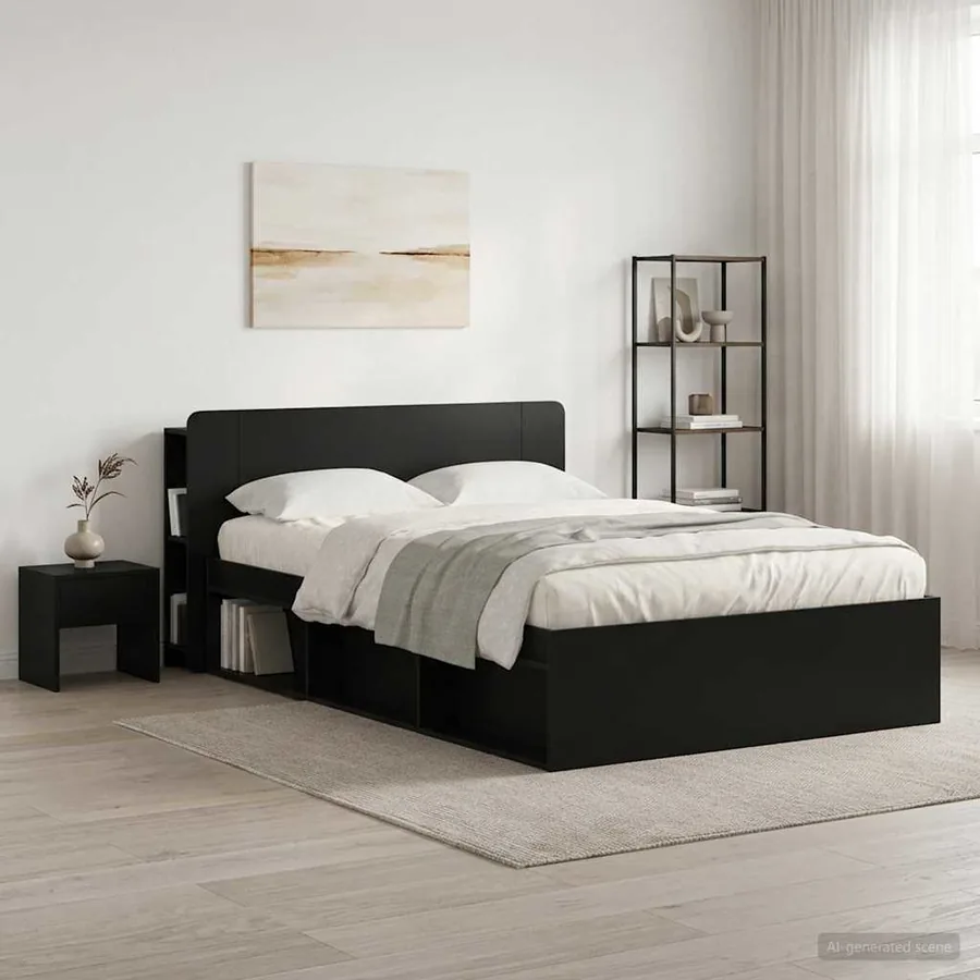 Cabinet de Tête de Lit avec stockage Noir 135 x 18,5 x 80 cm