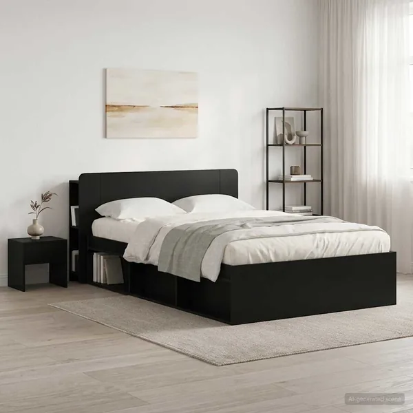 Cabinet de Tête de Lit avec stockage Noir 135 x 18,5 x 80 cm