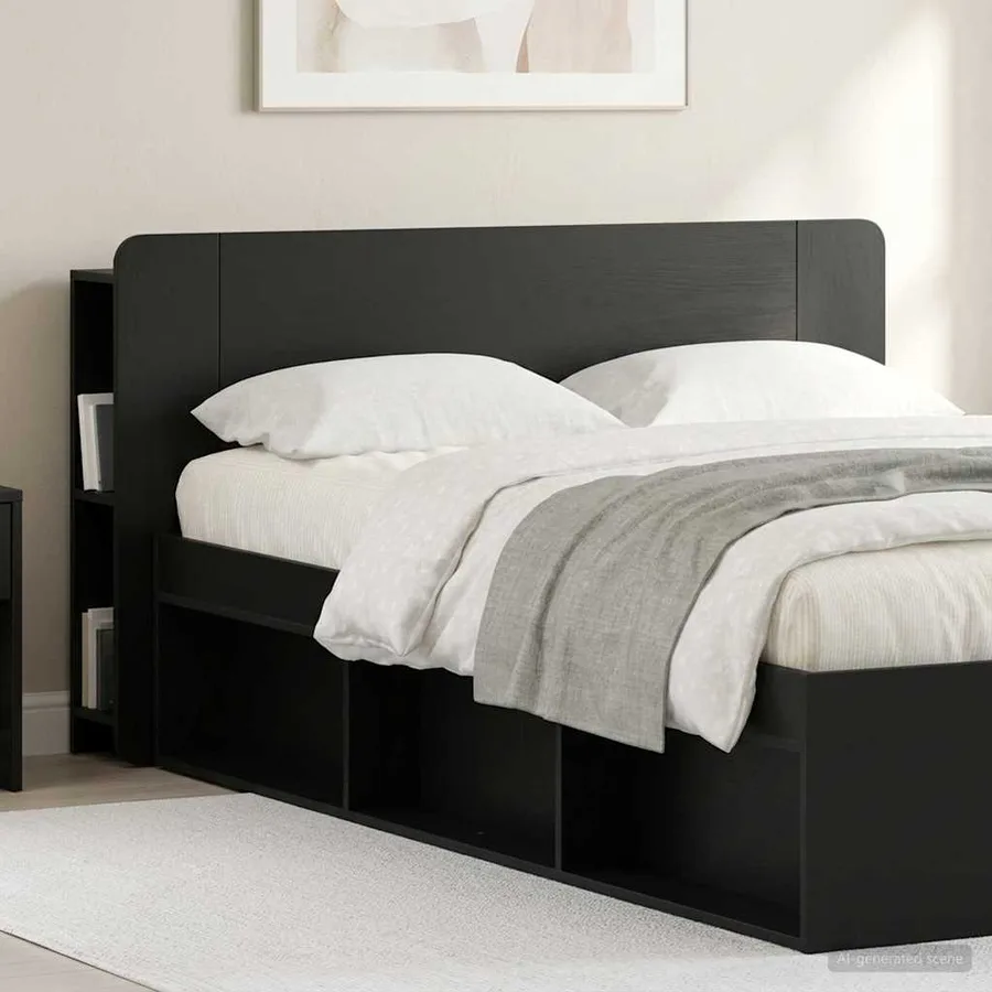 Cabinet de Tête de Lit avec stockage Noir 135 x 18,5 x 80 cm - 4