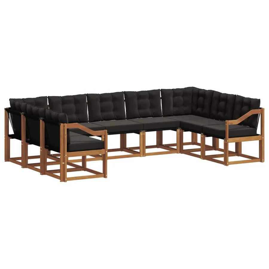 Ensemble de canapés d'extérieur 9 pcs Naturel et Noir - 2