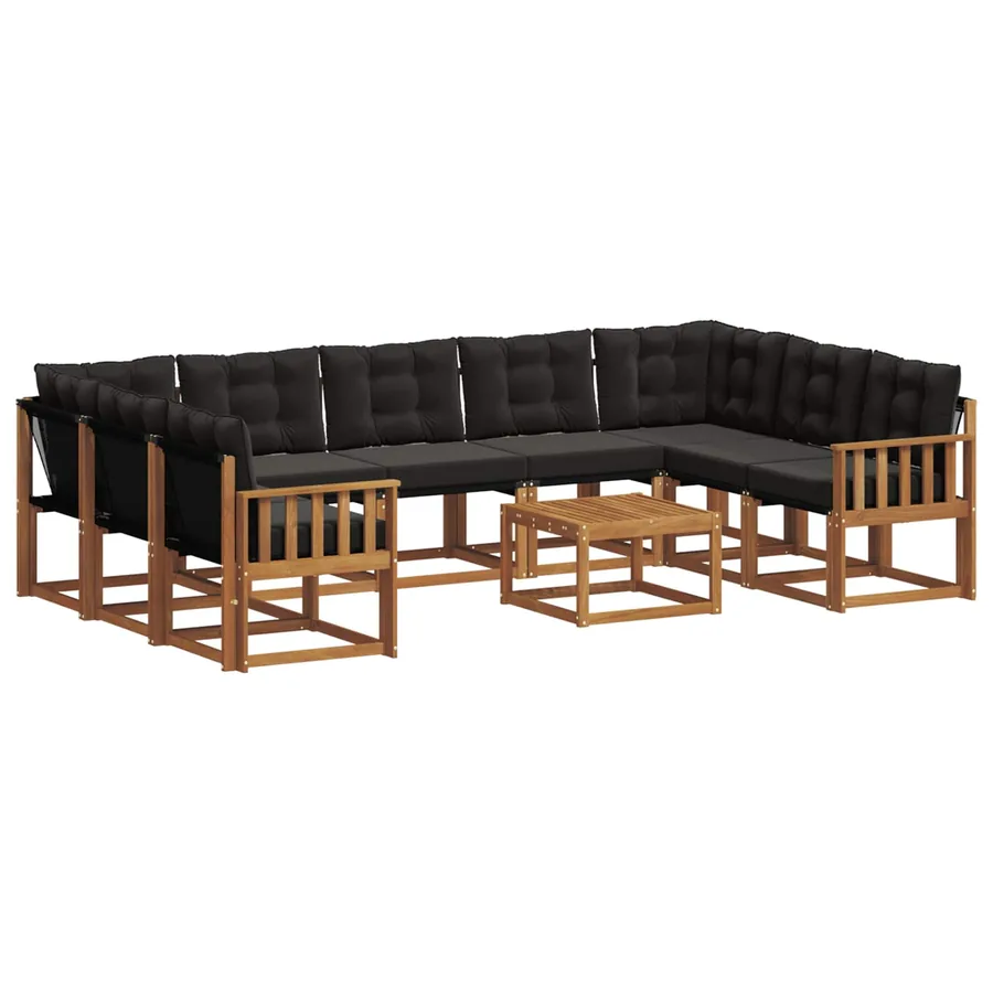 Ensemble de canapés d'extérieur 10 pcs Naturel et Noir - 2