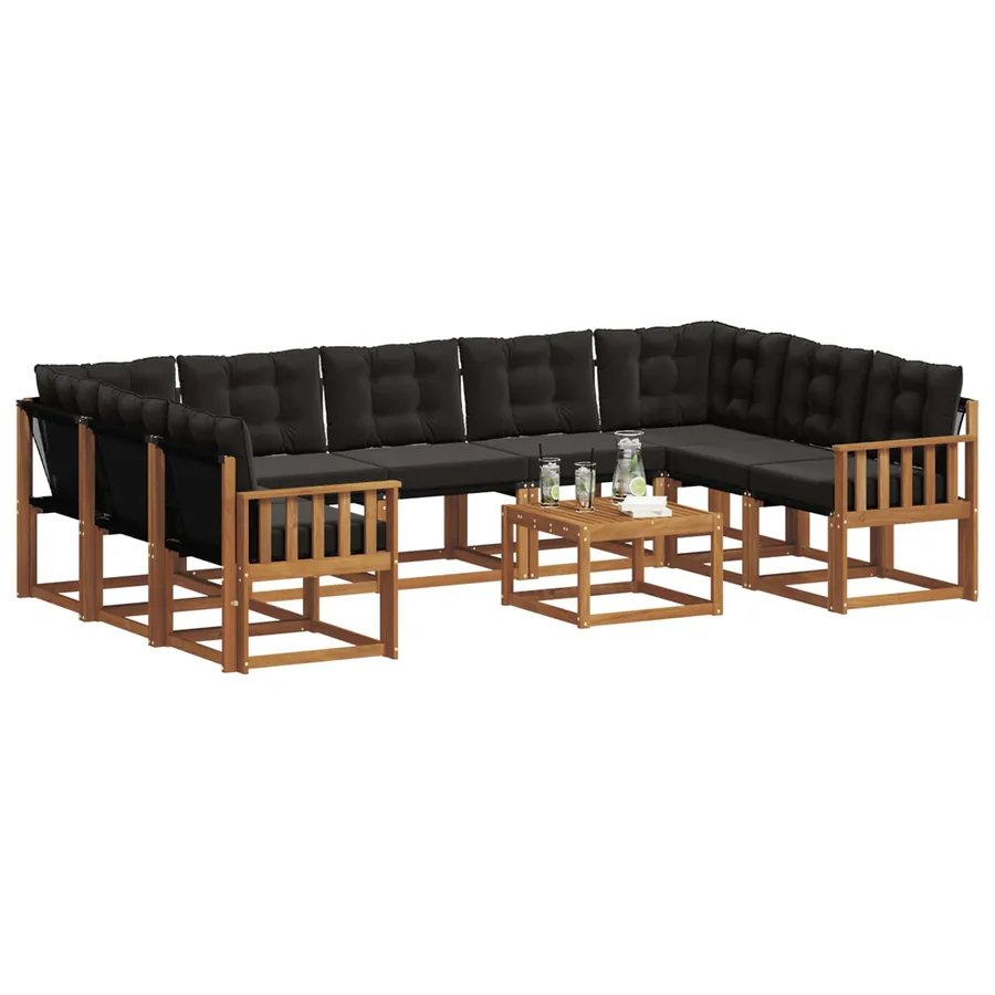Ensemble de canapés d'extérieur 10 pcs Naturel et Noir - 3