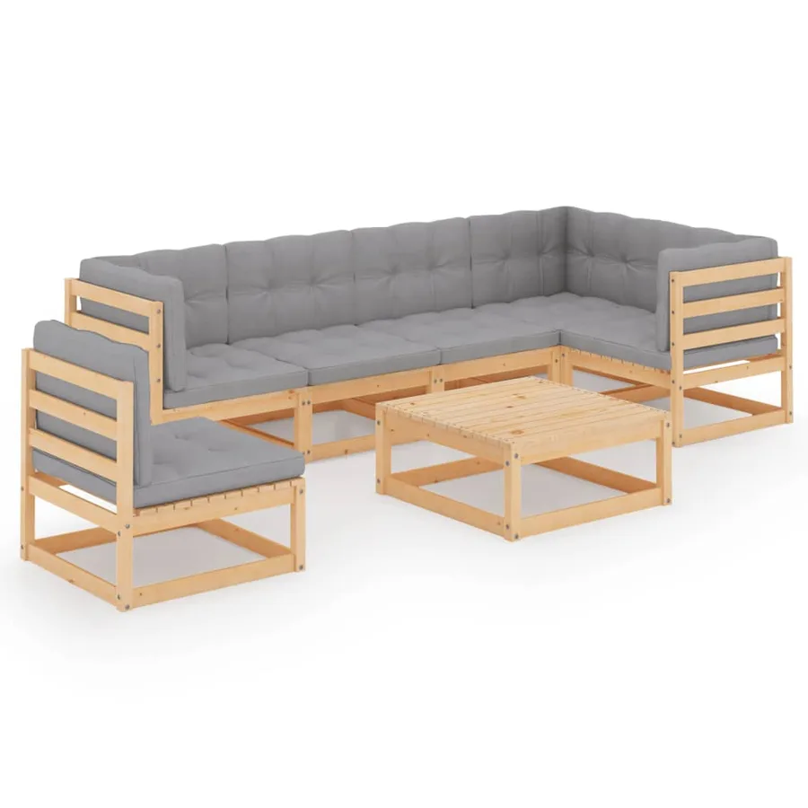Salon de jardin 7 pcs avec coussins Bois de pin massif - 2