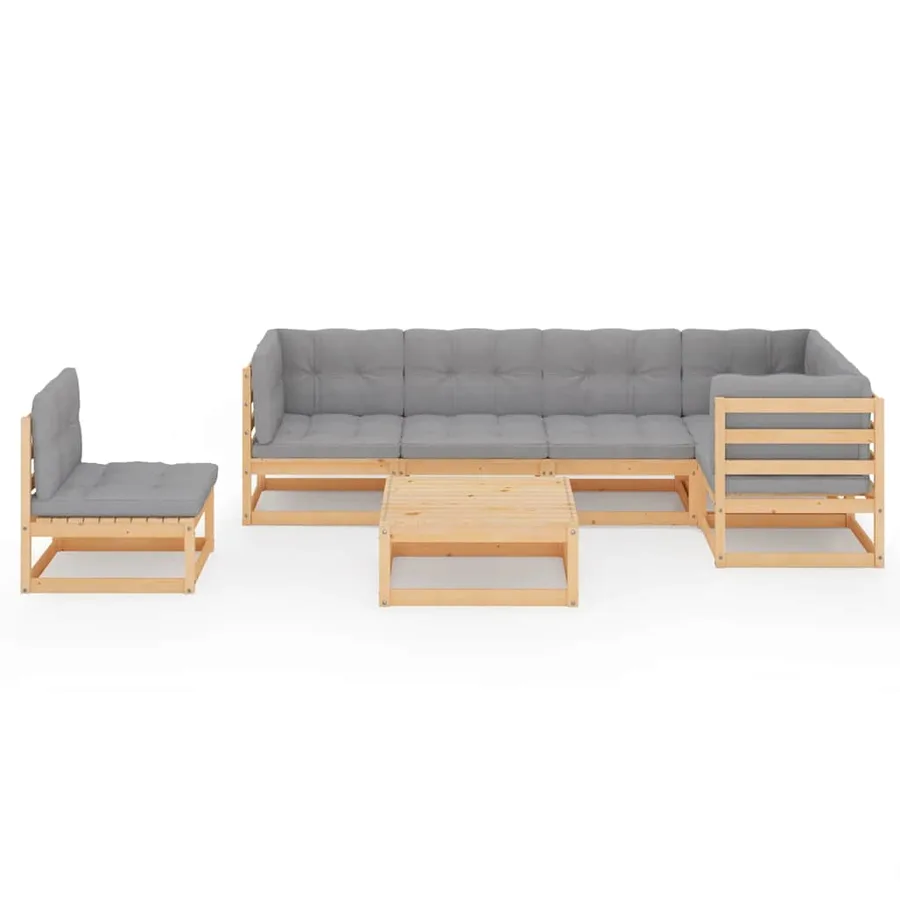 Salon de jardin 7 pcs avec coussins Bois de pin massif - 3