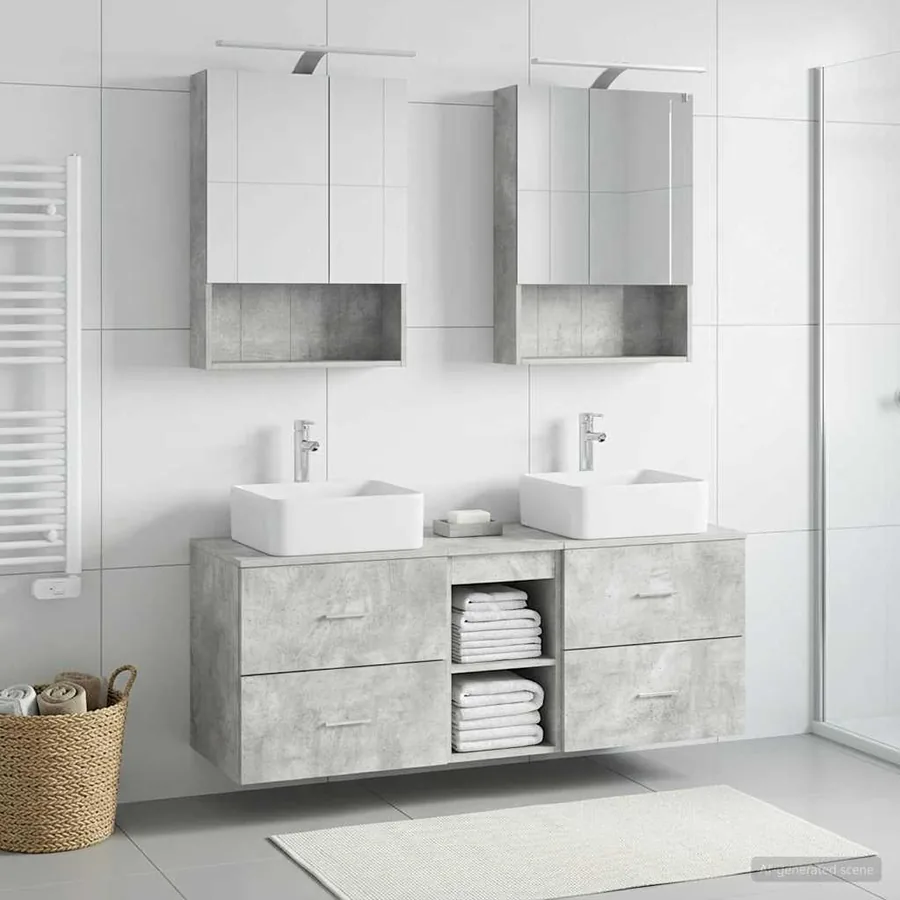 Ensemble de mobilier de salle de bain 5 pcs Gris béton