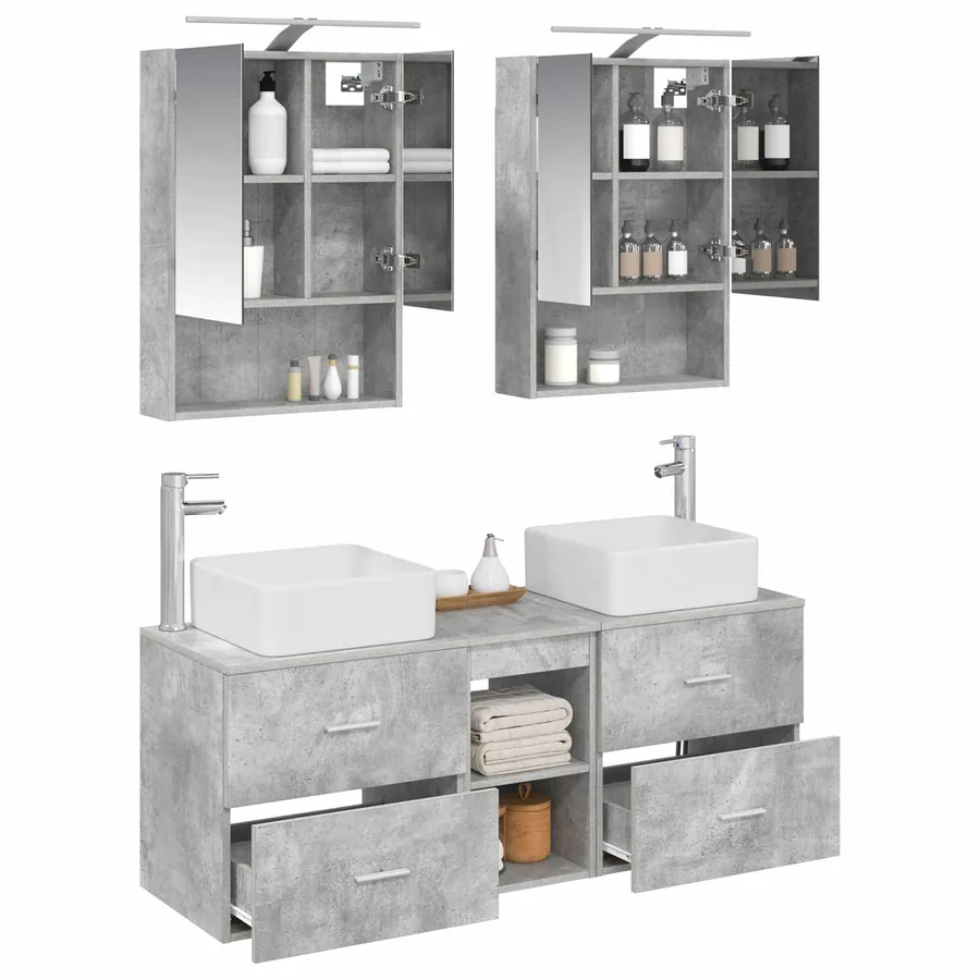 Ensemble de mobilier de salle de bain 5 pcs Gris béton - 3