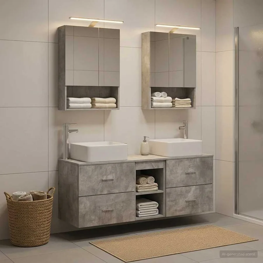 Ensemble de mobilier de salle de bain 5 pcs Gris béton - 4