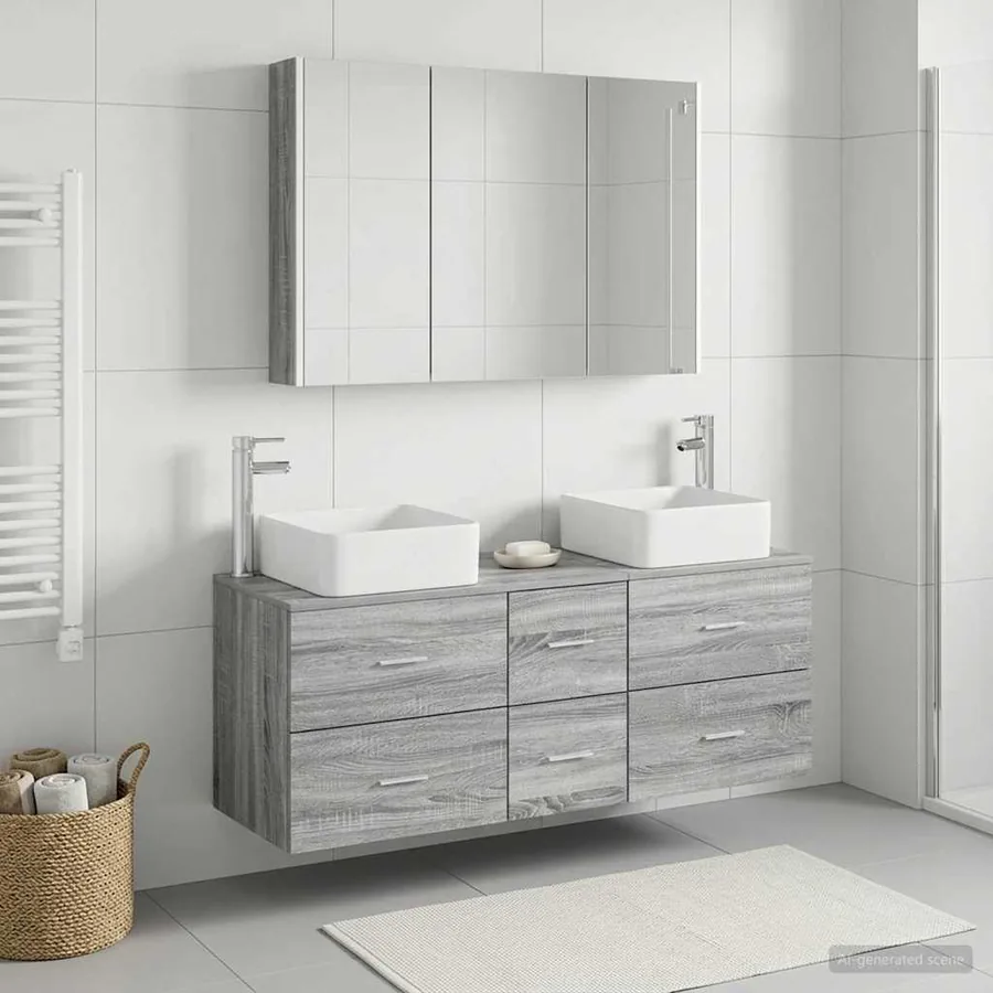 Ensemble de mobilier de salle de bain 4 pcs Sonoma gris