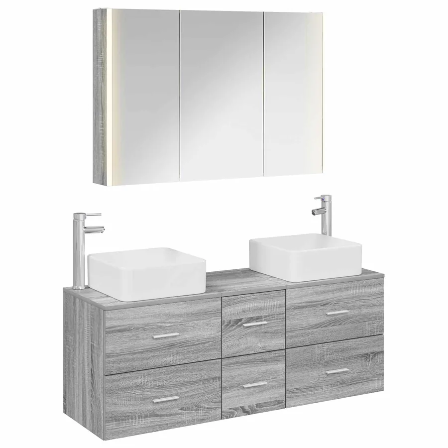 Ensemble de mobilier de salle de bain 4 pcs Sonoma gris - 2