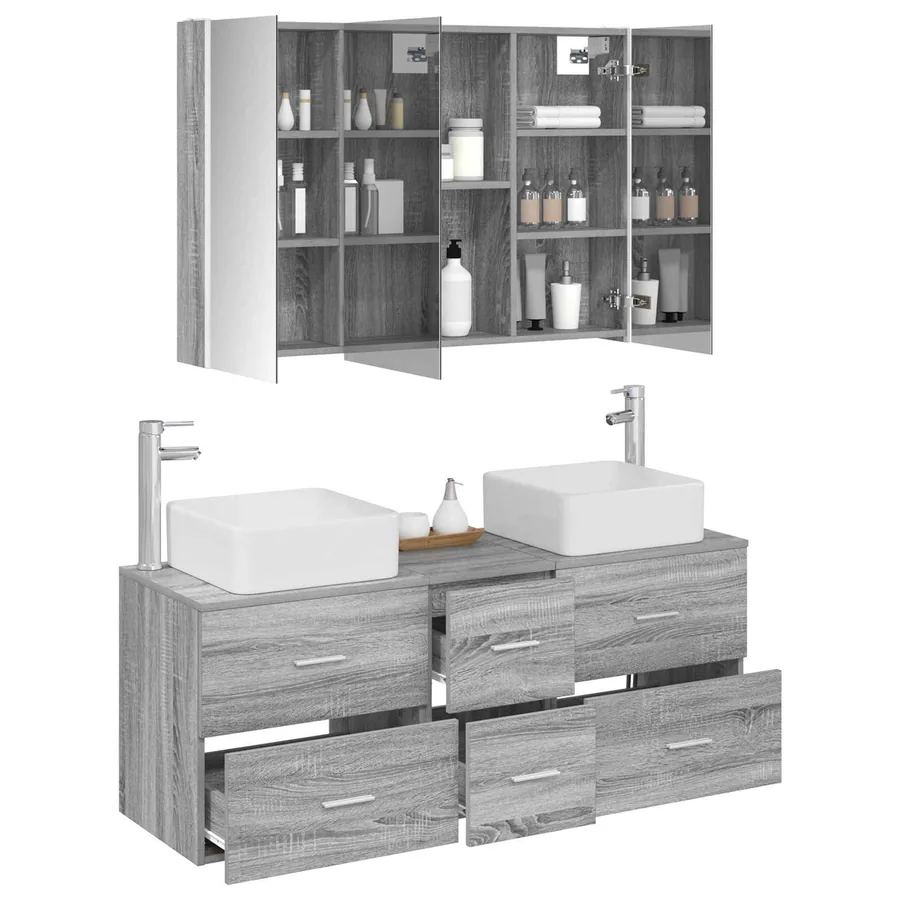 Ensemble de mobilier de salle de bain 4 pcs Sonoma gris - 3
