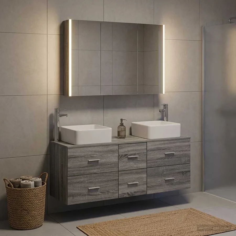 Ensemble de mobilier de salle de bain 4 pcs Sonoma gris - 4