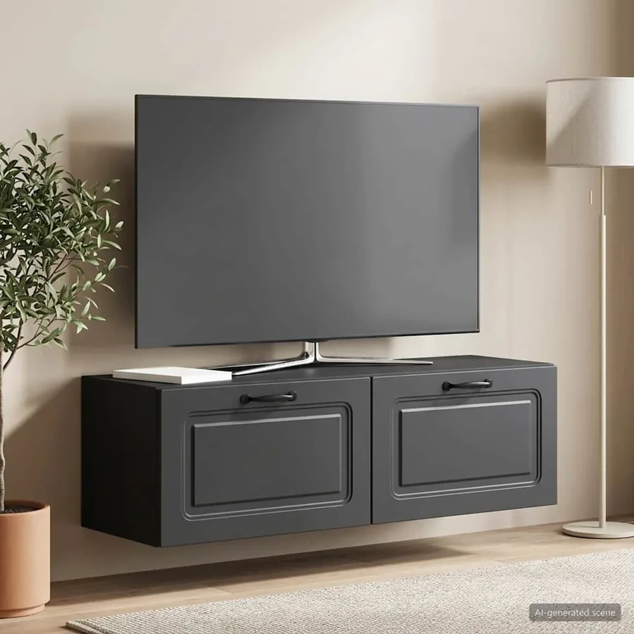 Meuble TV mural Noir 98 x 31 x 30 cm Bois d'ingénierie - 4
