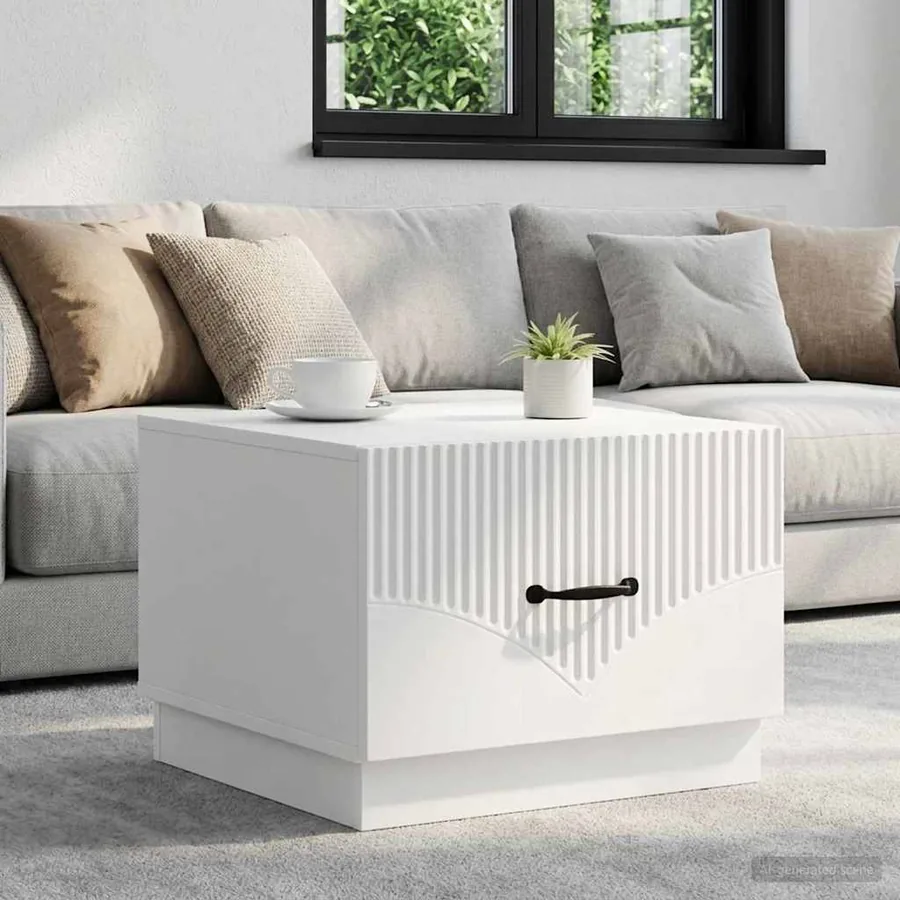 Table basse avec tiroir Blanc 49 x 50 x 37 cm Bois d'ingénierie