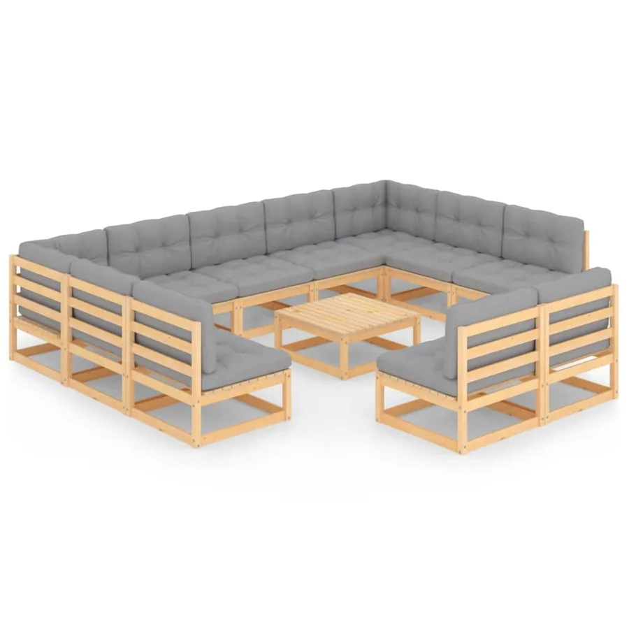 Salon de jardin 12 pcs avec coussins Bois de pin massif - 2