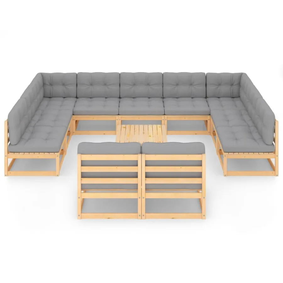 Salon de jardin 12 pcs avec coussins Bois de pin massif - 3