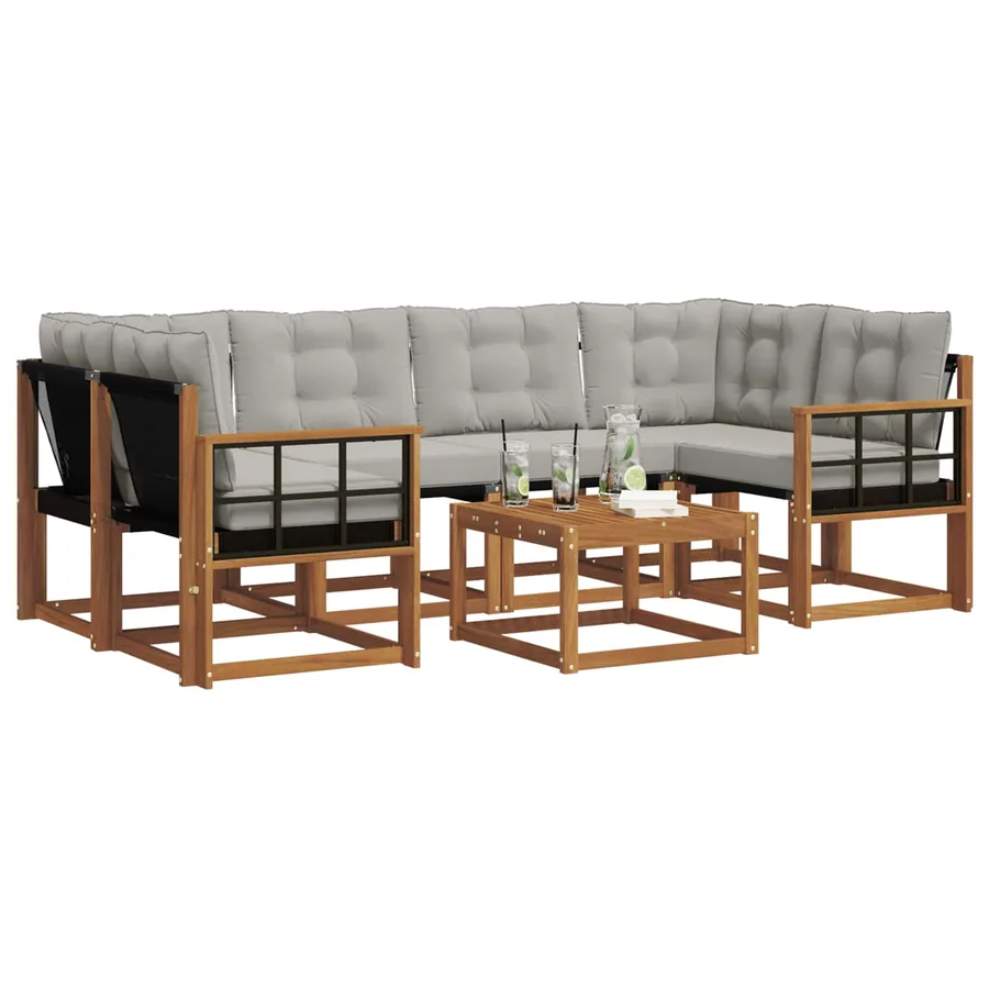 Ensemble de canapés d'extérieur 7 pcs Gris Naturel et Clair - 3