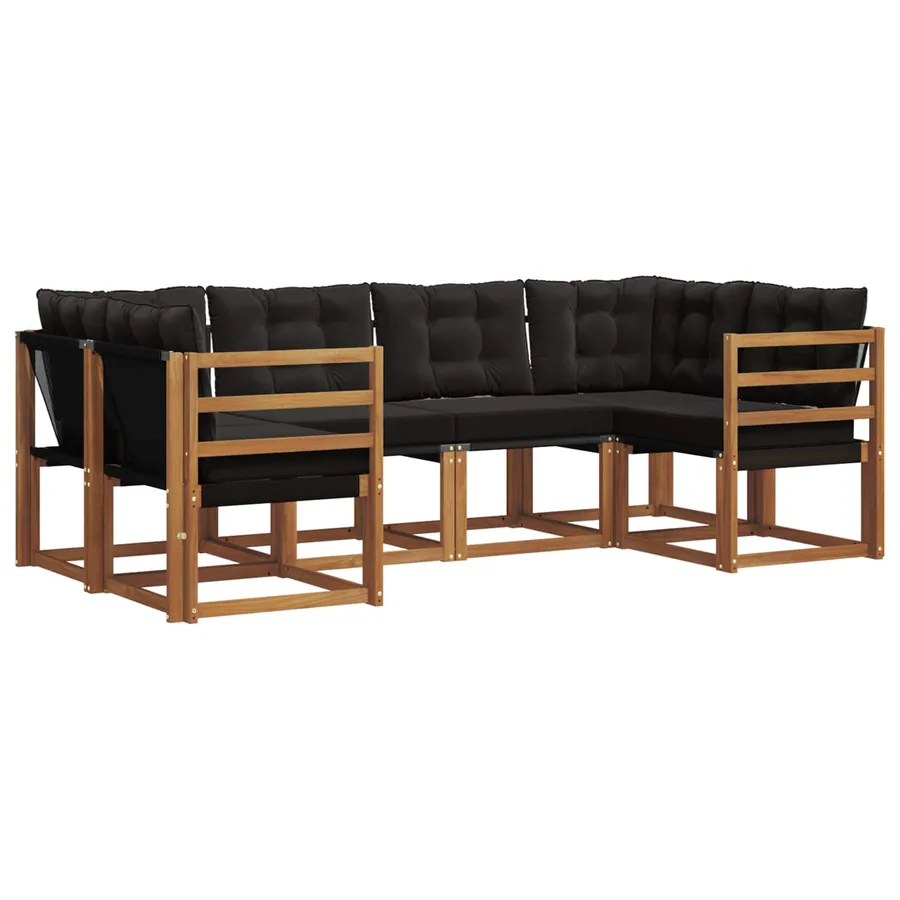 Ensemble de canapés d'extérieur 6 pcs Naturel et noir - 2