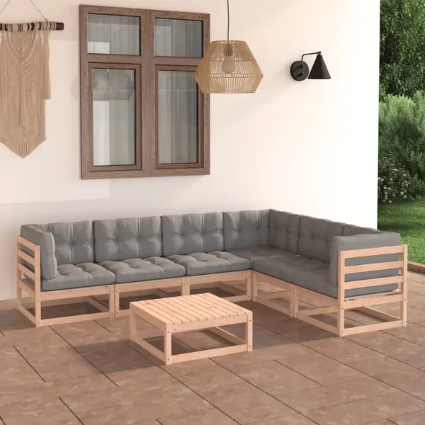 Salon de jardin 7 pcs avec coussins Bois de pin massif