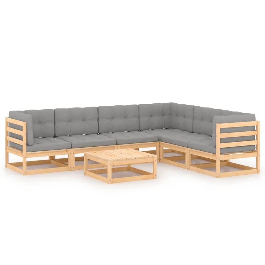 Salon de jardin 7 pcs avec coussins Bois de pin massif - 2