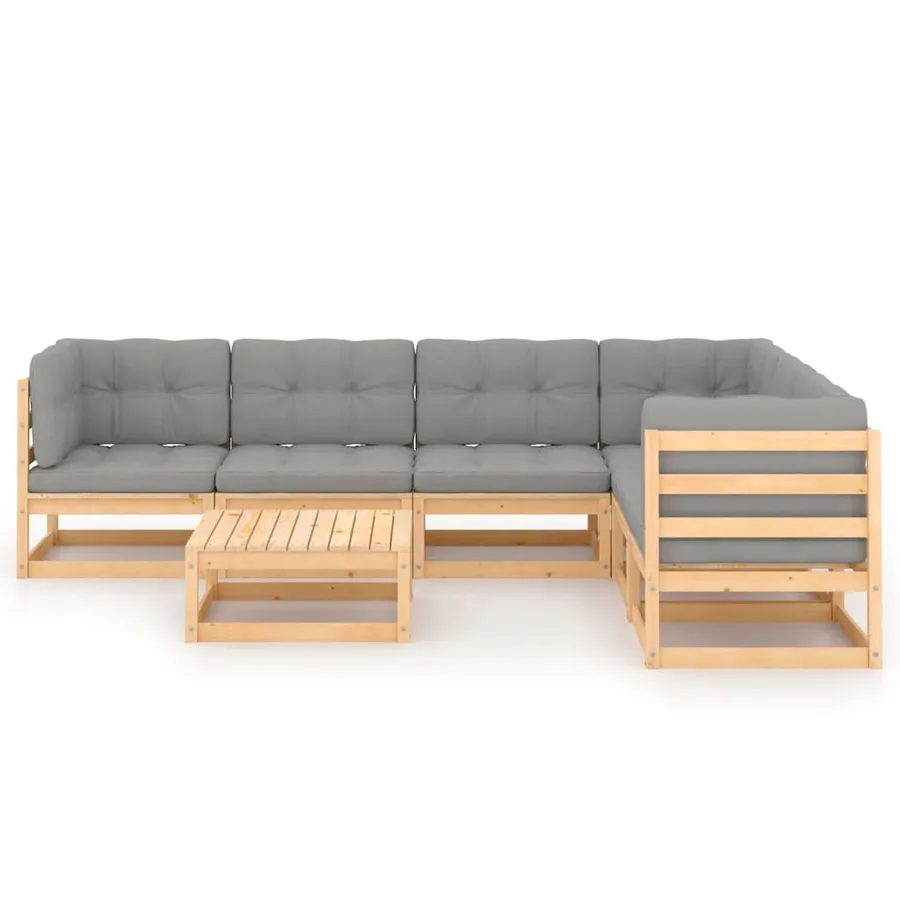 Salon de jardin 7 pcs avec coussins Bois de pin massif - 3