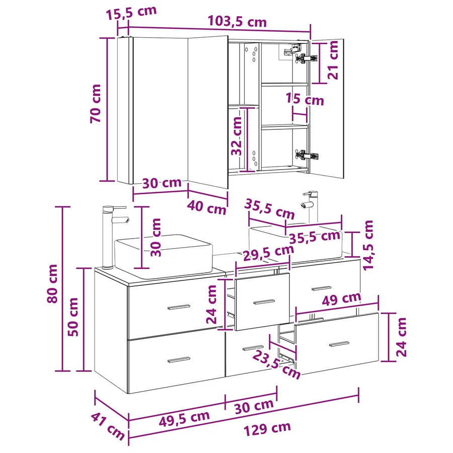 Ensemble de mobilier de salle de bain 4 pcs Blanc - 14