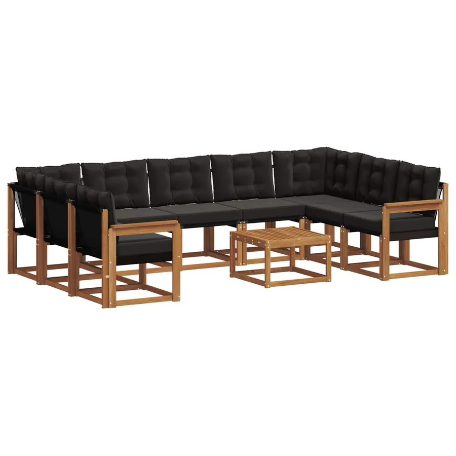 Ensemble de canapés d'extérieur 10 pcs Naturel et Noir - 2