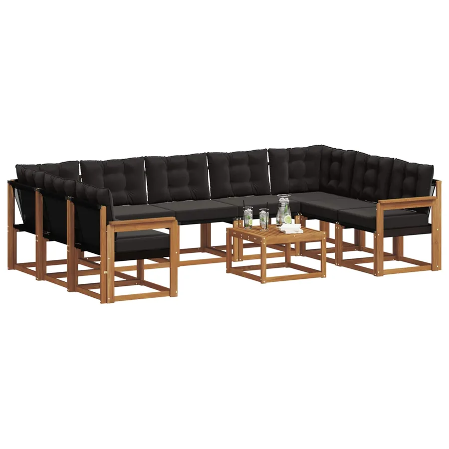 Ensemble de canapés d'extérieur 10 pcs Naturel et Noir - 3