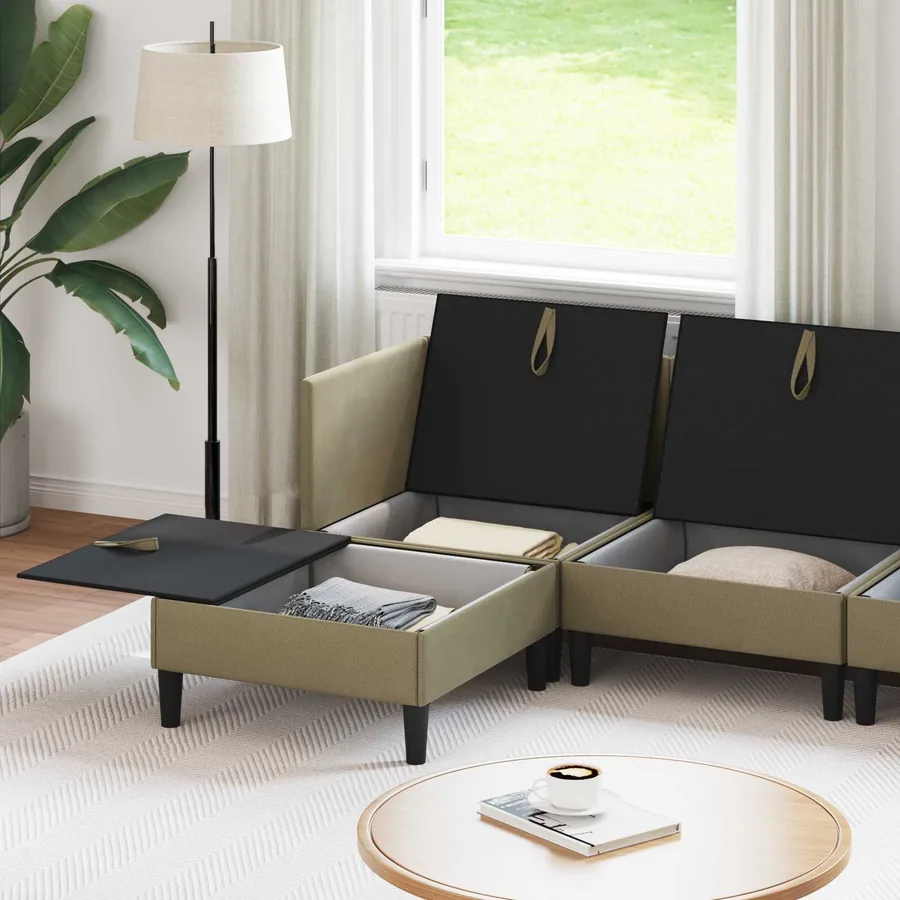Ensemble de meubles pour le salon 5 pcs Kaki Tissu - 3