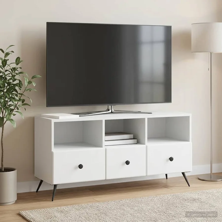 Meuble TV Blanc 102 x 34,5 x 50 cm Bois d'ingénierie