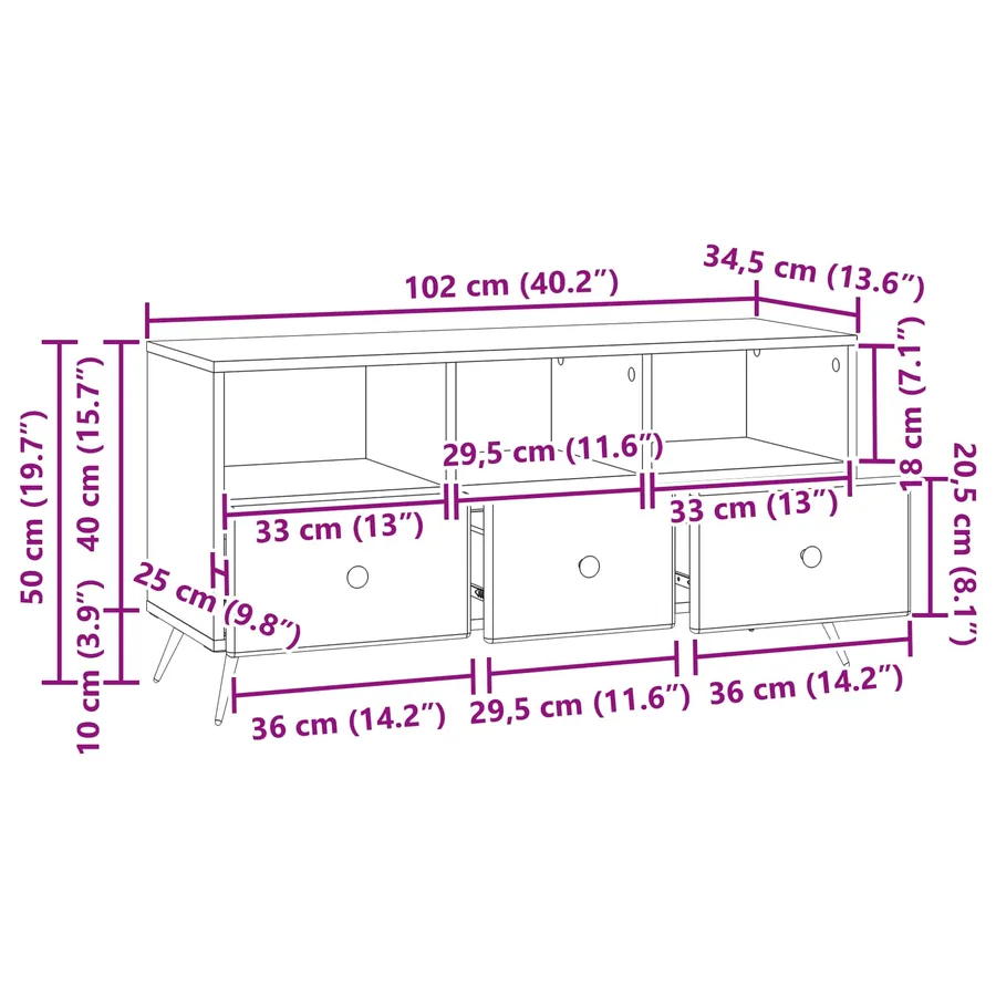 Meuble TV Blanc 102 x 34,5 x 50 cm Bois d'ingénierie - 11