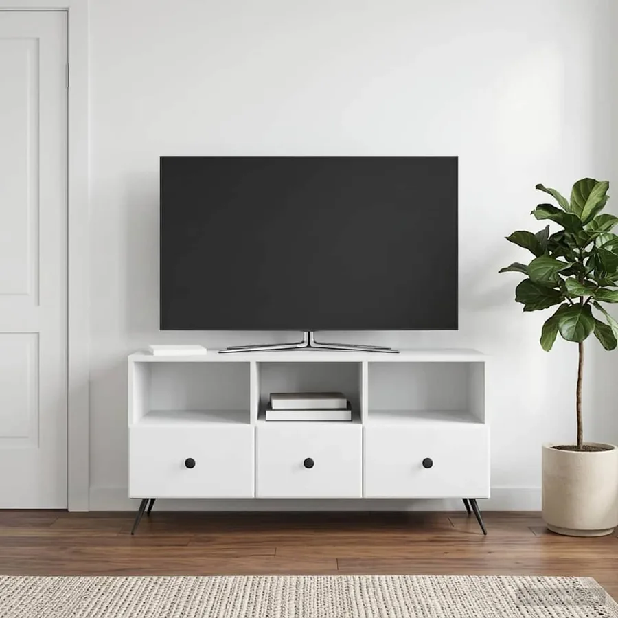 Meuble TV Blanc 102 x 34,5 x 50 cm Bois d'ingénierie - 4