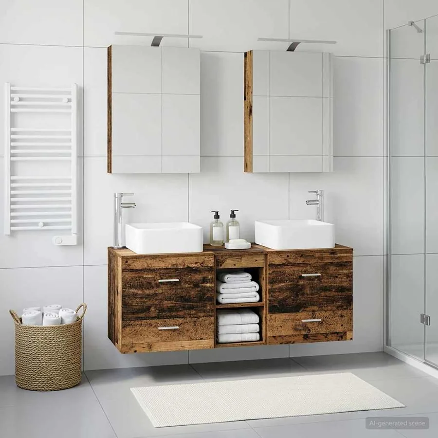 Ensemble de mobilier de salle de bain 5 pcs Bois ancien