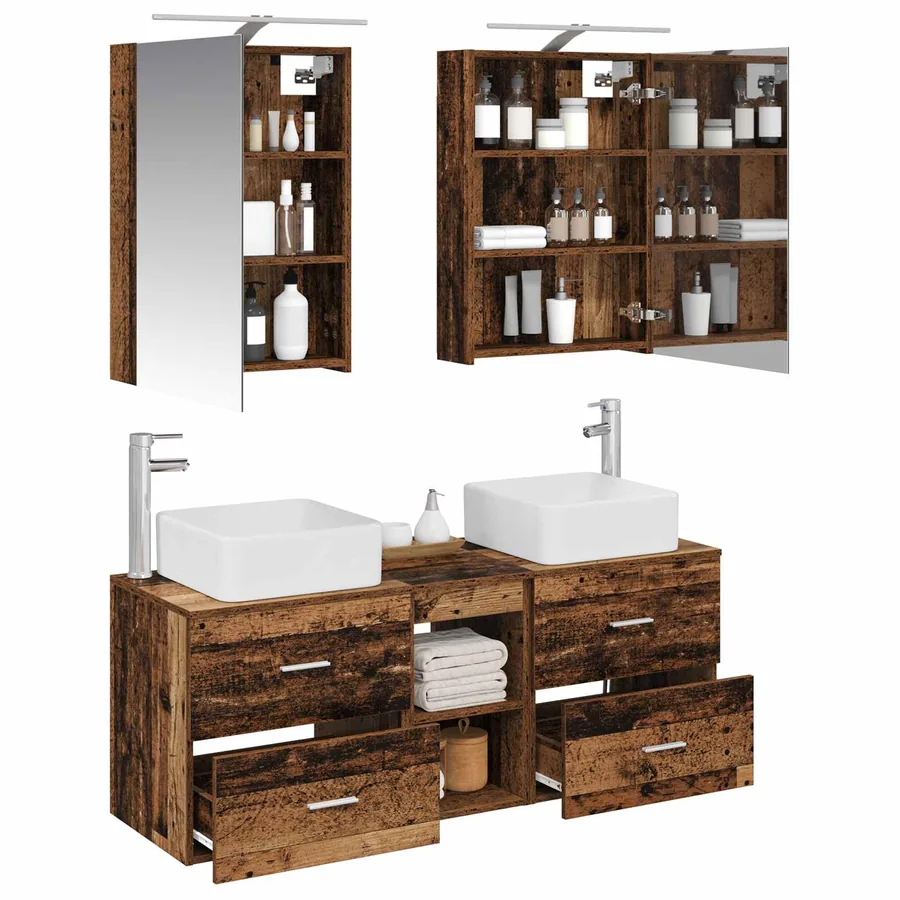 Ensemble de mobilier de salle de bain 5 pcs Bois ancien - 3