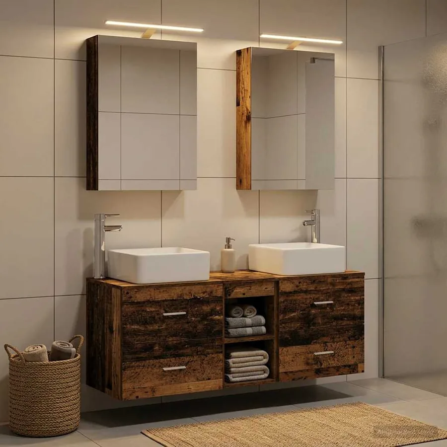 Ensemble de mobilier de salle de bain 5 pcs Bois ancien - 4