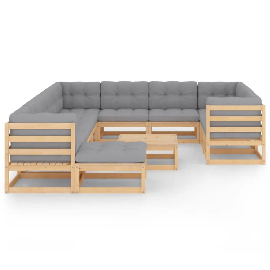Salon de jardin 12 pcs avec coussins Bois de pin massif - 2