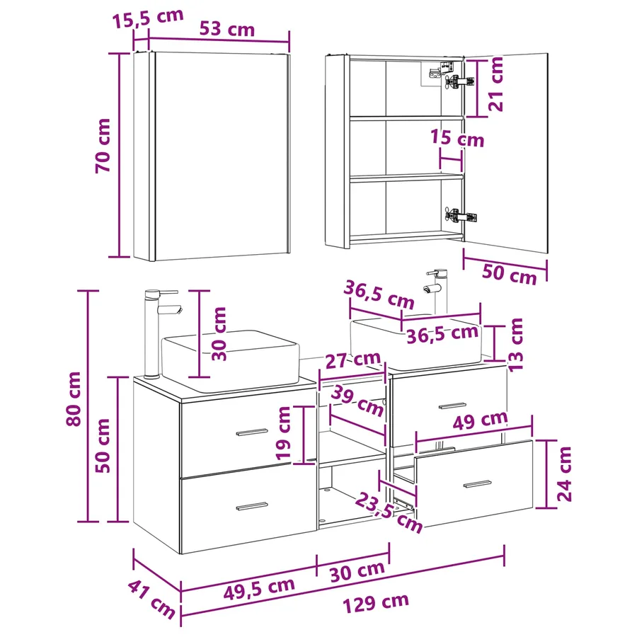 Ensemble de mobilier de salle de bain 5 pcs Chêne Sonoma - 14