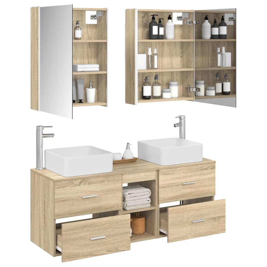 Ensemble de mobilier de salle de bain 5 pcs Chêne Sonoma - 3