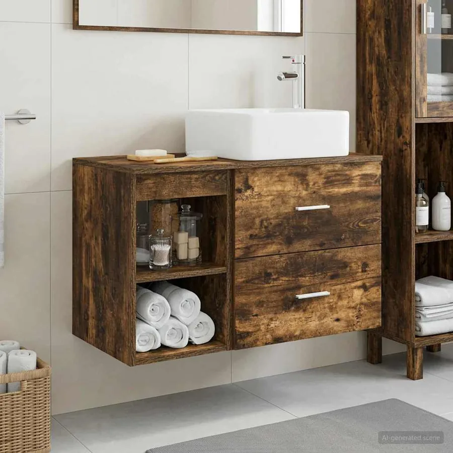 Ensemble de mobilier de salle de bain 2 pcs Chêne fumé