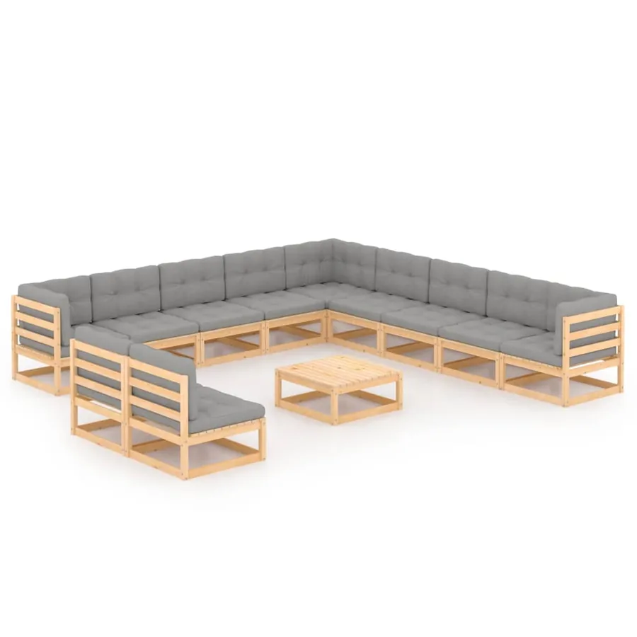 Salon de jardin 12 pcs avec coussins Bois de pin massif