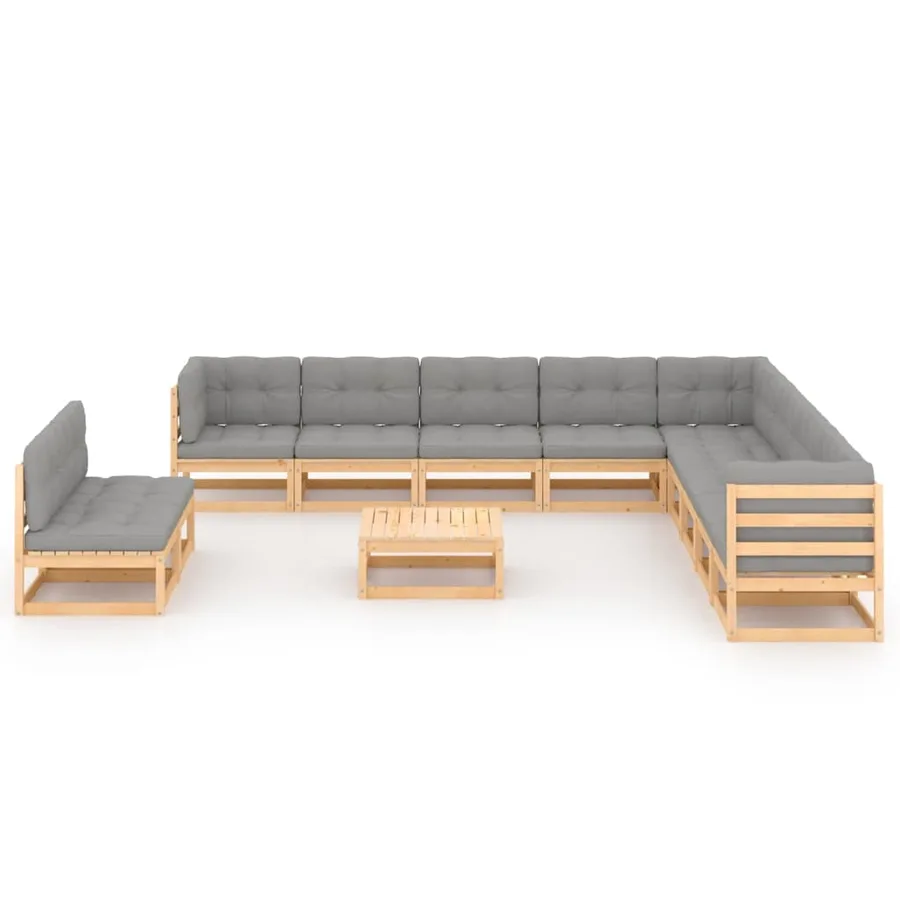Salon de jardin 12 pcs avec coussins Bois de pin massif - 2