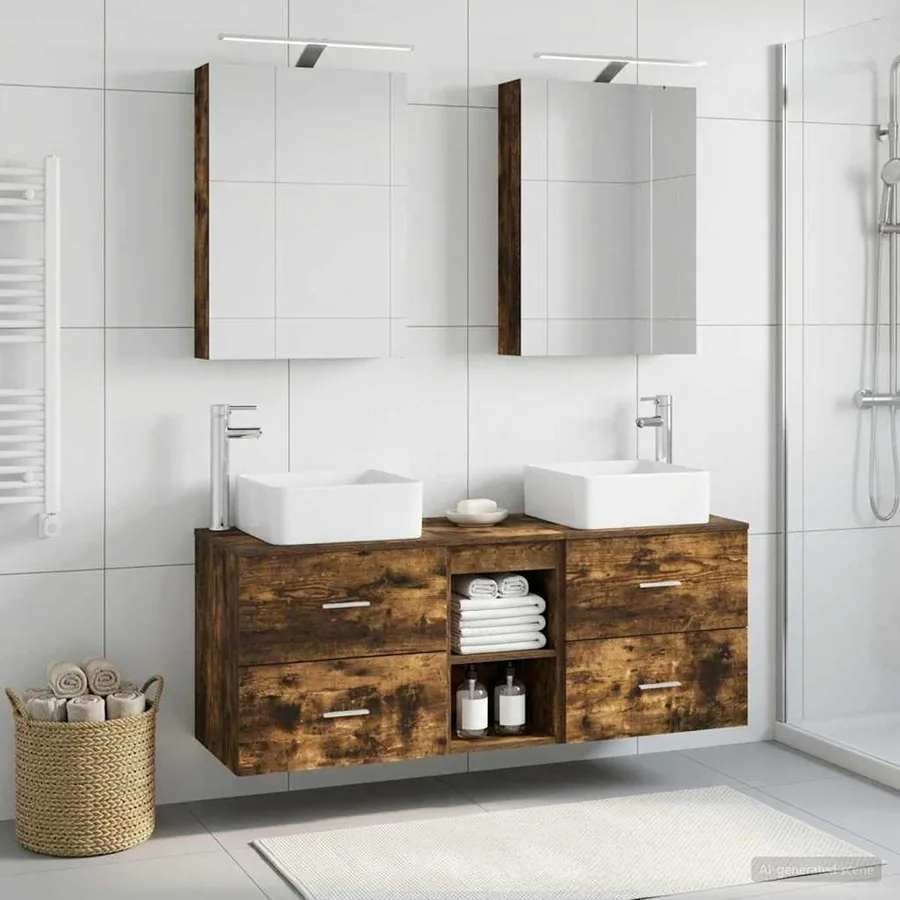 Ensemble de mobilier de salle de bain 5 pcs Chêne fumé