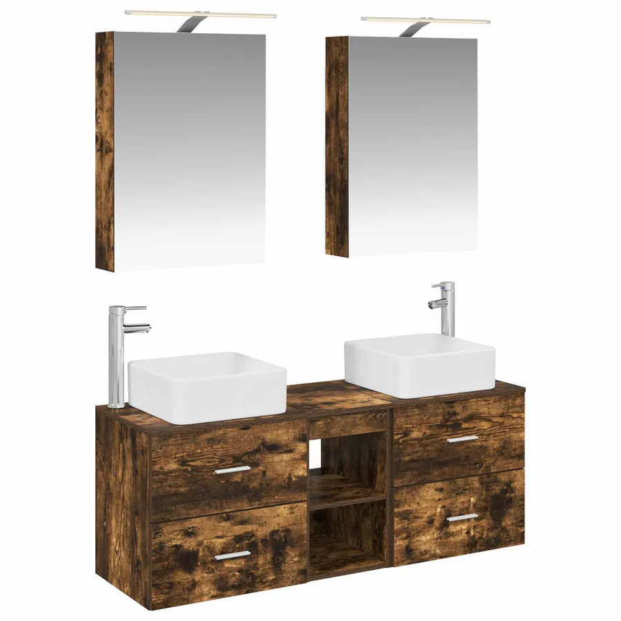 Ensemble de mobilier de salle de bain 5 pcs Chêne fumé - 2