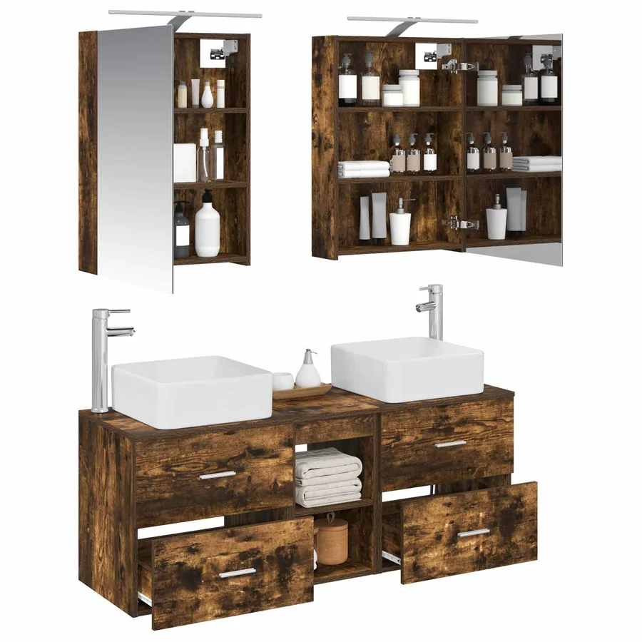 Ensemble de mobilier de salle de bain 5 pcs Chêne fumé - 3