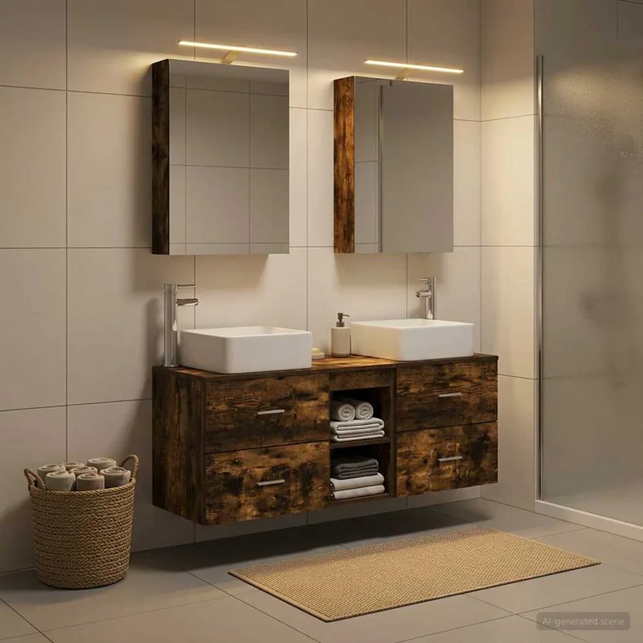 Ensemble de mobilier de salle de bain 5 pcs Chêne fumé - 4