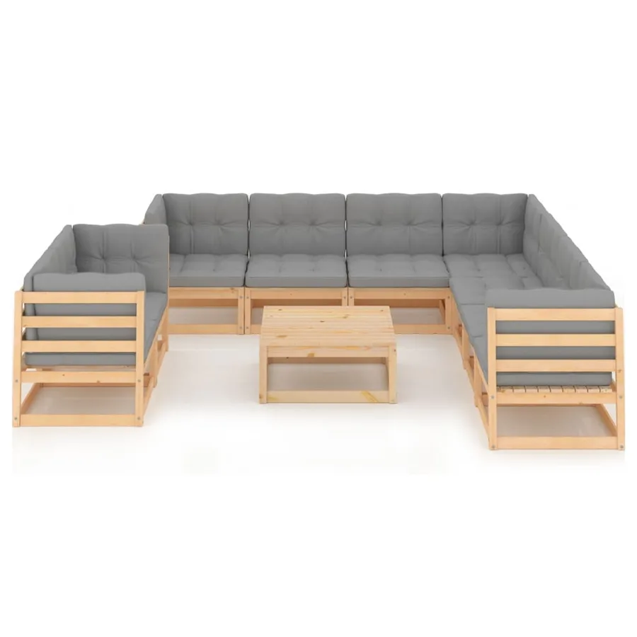 Salon de jardin 10 pcs avec coussins Bois de pin massif - 2