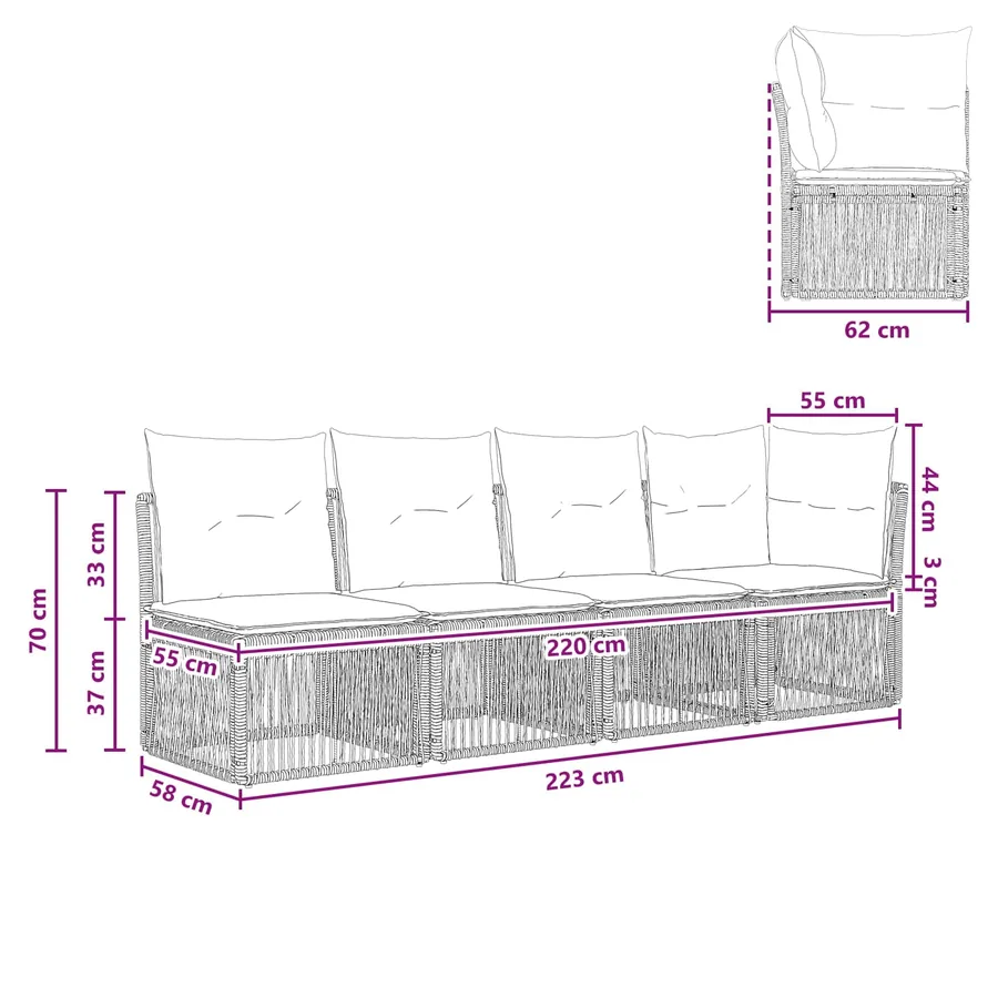 Canapé 4 places avec accoudoir gauche 4 pcs 4-Nombre de places - 9