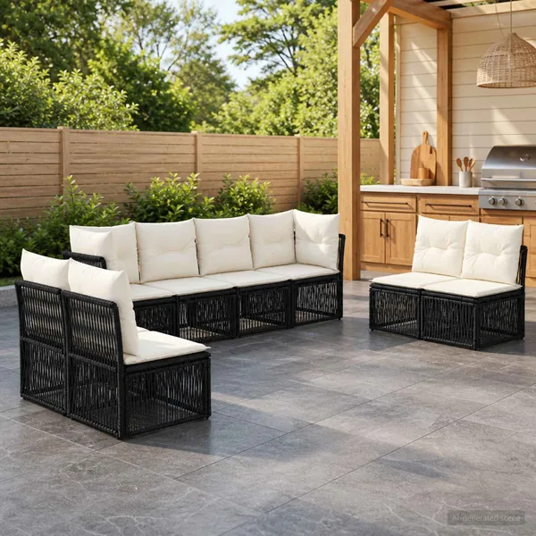 Ensemble de canapé de jardin 8 pcs Noir polyrotin